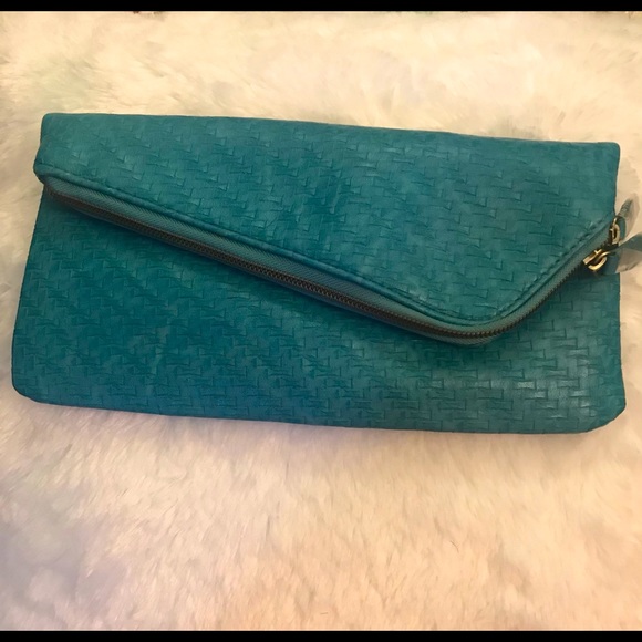 Cool 1980s style bag!! Turquoise asymmetrical clutch handbag! So Debbie Harry! - Picture 1 of 6
